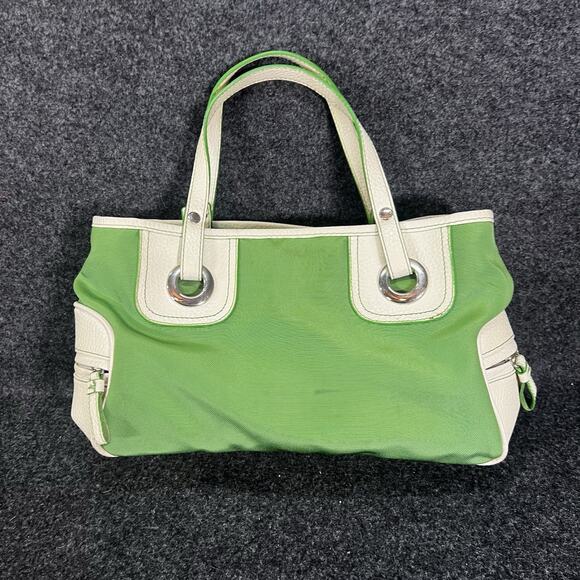 Vintage TOMMY HILFIGER White/GREEN Nylon FAUX LEATHER Y2K 90s Purse - Picture 6 of 11